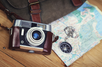 Travel images with camera and map